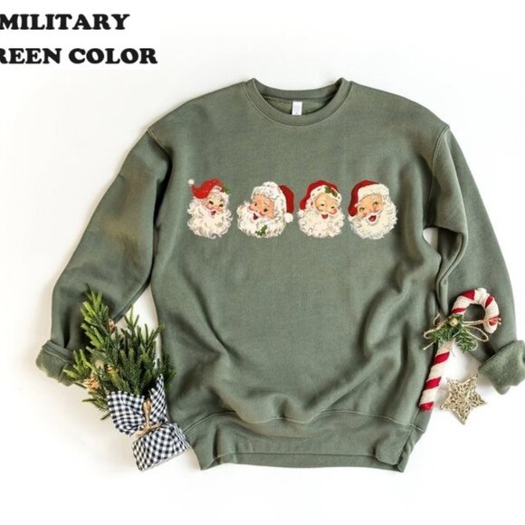 Retro Cheerful Santa Merry Christmas Sweatshirt, Vintage Santa Claus Graphic 99 - Picture 1 of 5